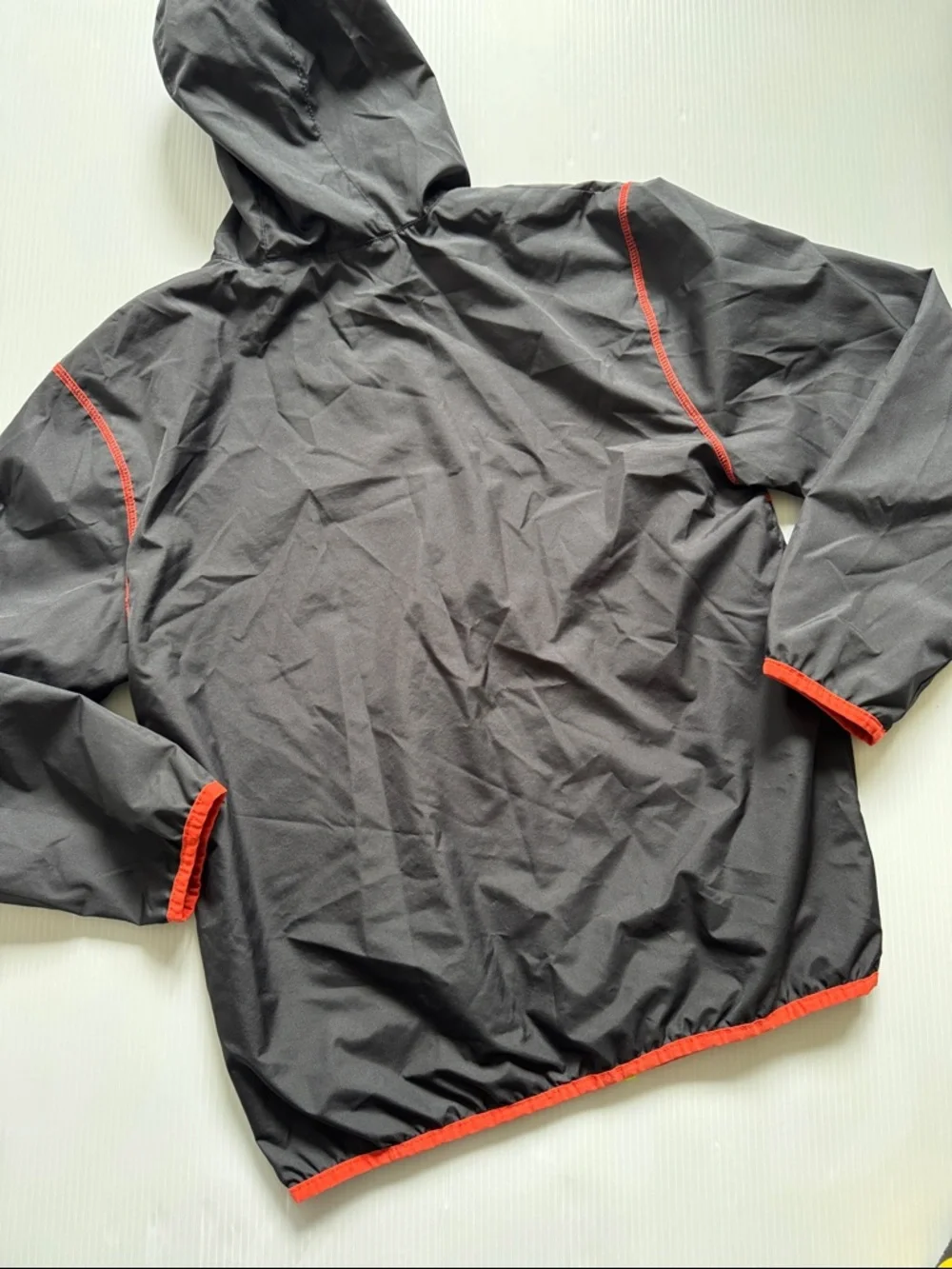 Air Jordan Black, hooded Windbreaker Jacket with Neon Zip. Youth Size XL